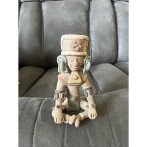 Vintage Aztec Mayan Figure, Mexican Folk Art, Terracotta Pottery Red Clay 7.5”